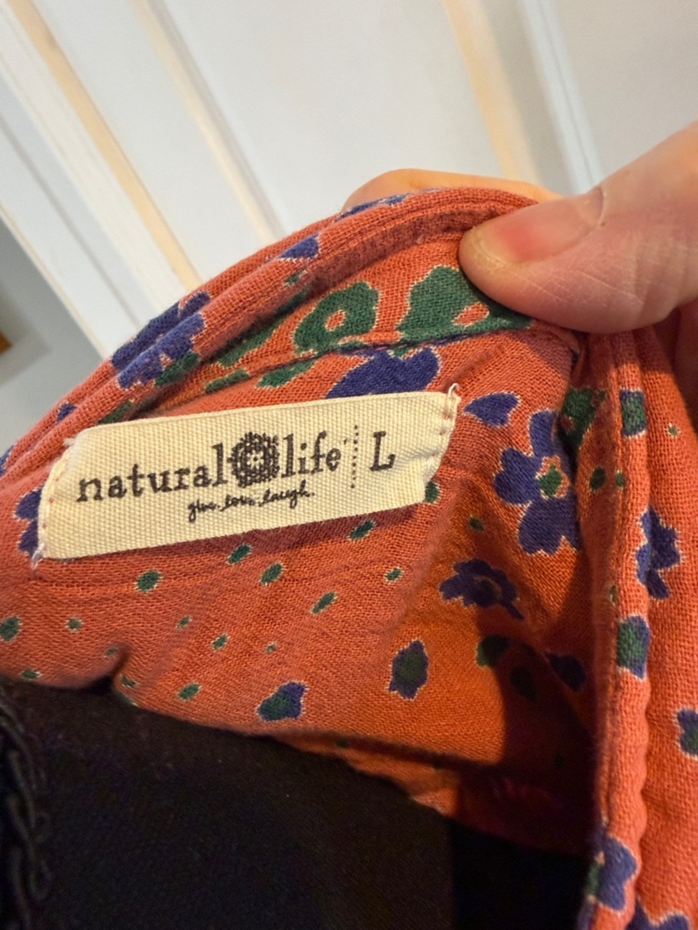 NATURAL LIFE Orange Floral Button-Up Shirt Dress with Blue Flowers - Picture 2 of 4